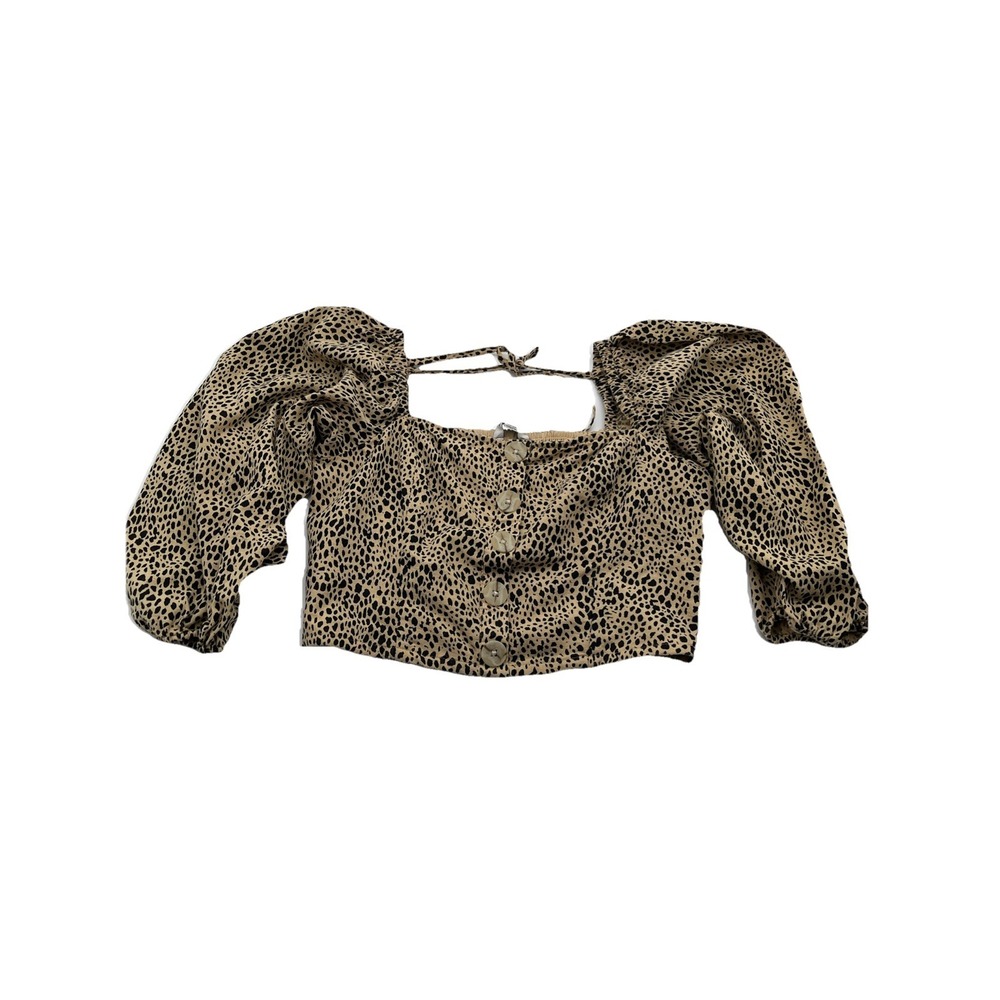 AMERICAN EAGLE Womens Size S Animal Print Long Sleeve Crop Top